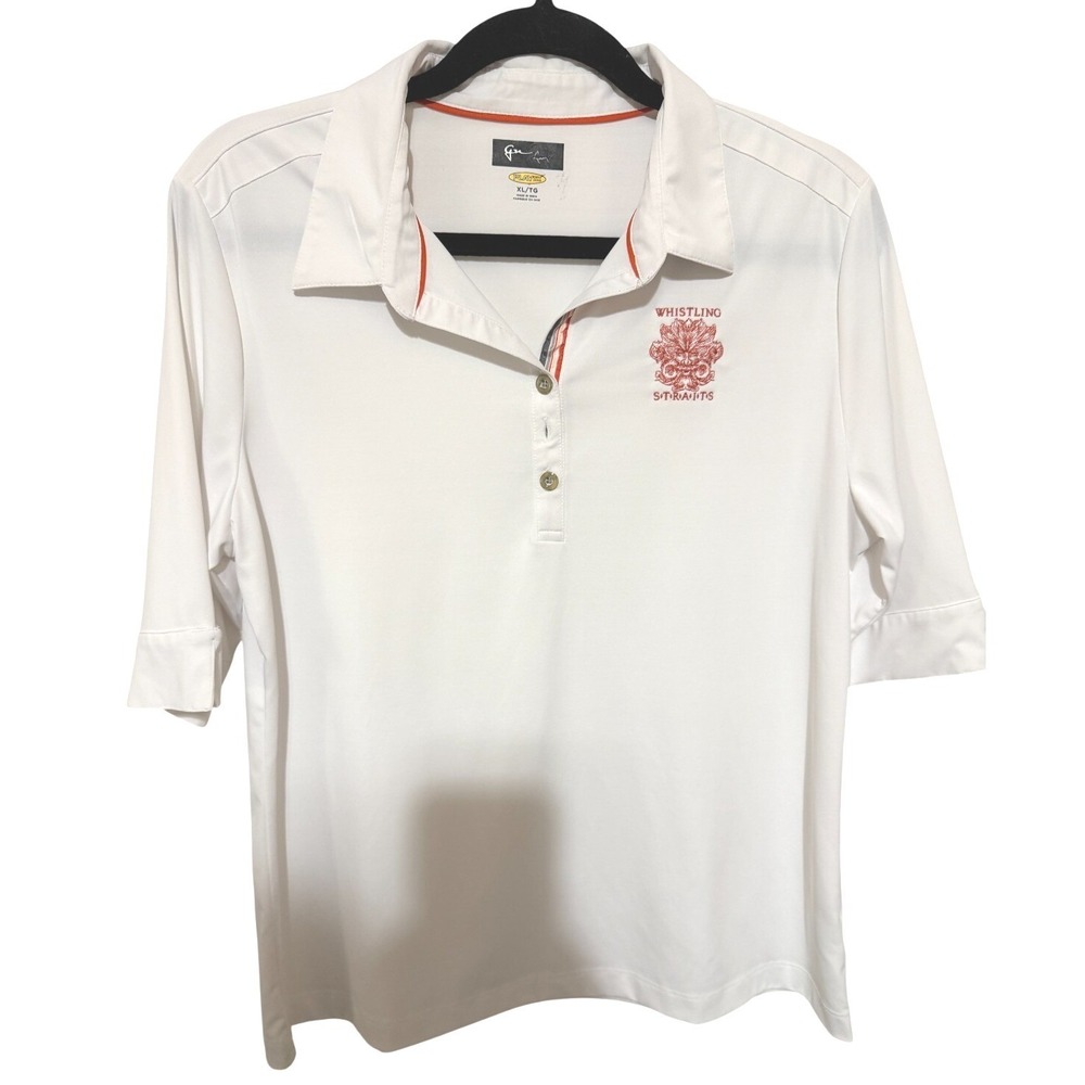 Greg Norman Play Dry White Golf Polo Whistling Straits 2011 Stripes on lapel XL